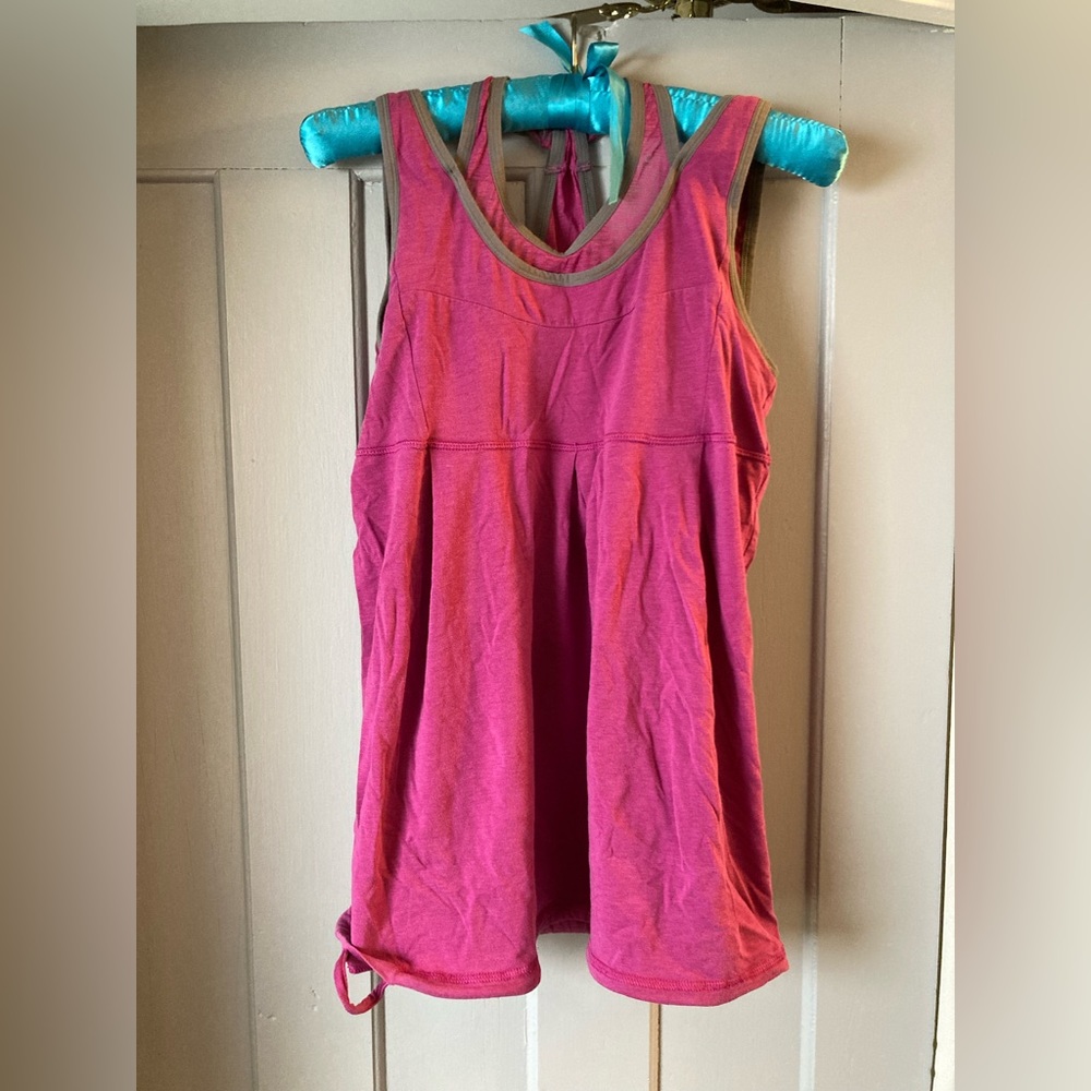 Lole Layered Racerback Shelf Bra Tank Top Sleeveless Shirt Drawstring Women, M
